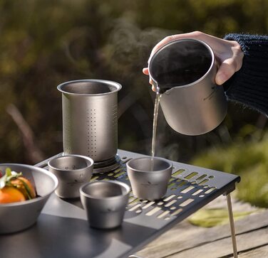 Безмежний вояж двостінна титанова чашка для кави кухоль легкий чайник з фільтром похідний посуд (Ti3121d-400 мл 45 мл 3 чашки)