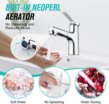 Сучасний змішувач для ванної кімнати CREA з висувною лійкою, 2 режими струменя, з міді, хром, для умивальника