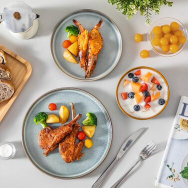 Набір посуду Vancasso Steingut 24 шт. для 8 осіб: тарілки, салатники, супові миски. Серія Galaxie, ONION (світло-блакитний)