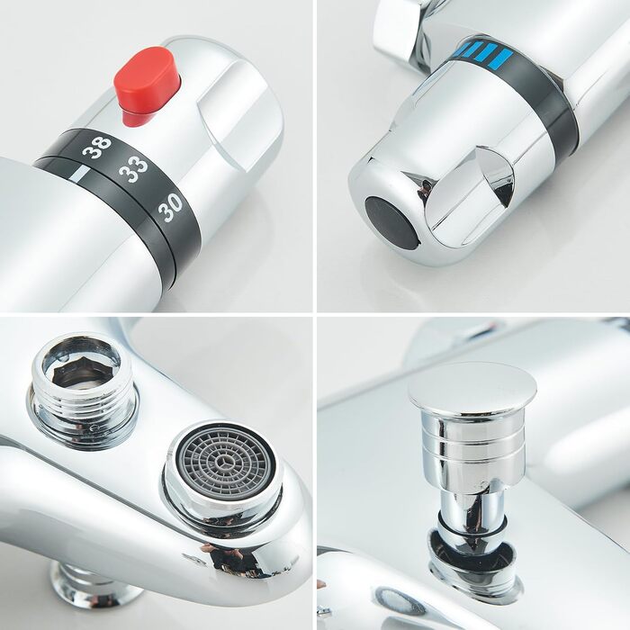 Змішувач для ванни з термостатом, настінний монтаж, хром. Змішувач для ванни та умивальника для ванної кімнати