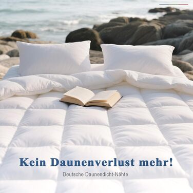 Пухова ковдра APSMILE 200x200 см з натурального пуху та пера, біо-бавовна, для алергіків, сертифікат Ökotex, RDS, середньої теплоти, біла, цілорічна