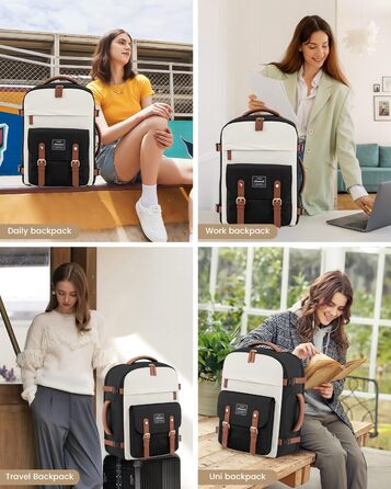 LOVEVOOK Рюкзак для ручної поклажі, жіночий рюкзак для подорожей, водонепроникний рюкзак для ноутбука 17 дюймів, шкільний рюкзак для жінок/студенток, чорний, коричневий (45x32x15 см)