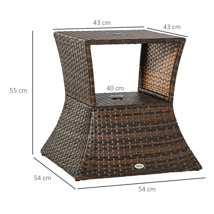 Підставка для парасольки Outsunny Garden Table Side Table 54 x 54 x 55 см виготовлена з поліротанга коричневого кольору, ідеально підходить для садових меблів і тераси