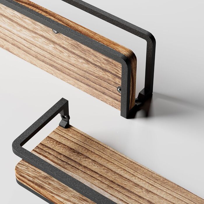 Полиця настінна дерев'яно-металева Wandregal 2 шт 42 см коричнево-чорна для ванної, спальні, вітальні, кухні, офісу