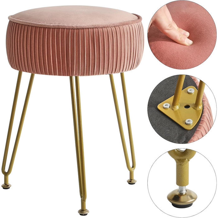 Крісло-пуф IBUYKE з оксамиту, рожеве, 30x30x46 см, з металевими ніжками