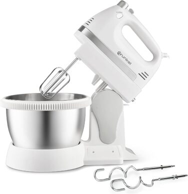 Міксер Grunkel AM-350TURB05BOWL з 5 швидкостями, білий (350 Вт) - з чашею та набором насадок для замішування та збивання