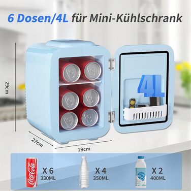 Міні-холодильник YASHE 4L, блакитний: для косметики, напоїв, 220V/12V, термоелектричний, для дому, офісу, авто
