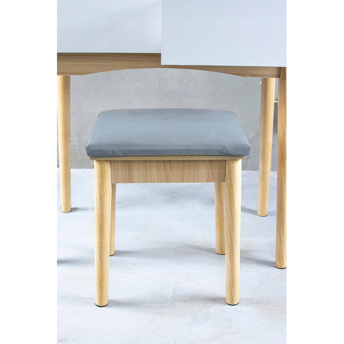 Косметичний столик з LED-дзеркалом, пуфом та 4 шухлядами, скандинавський стиль, білий