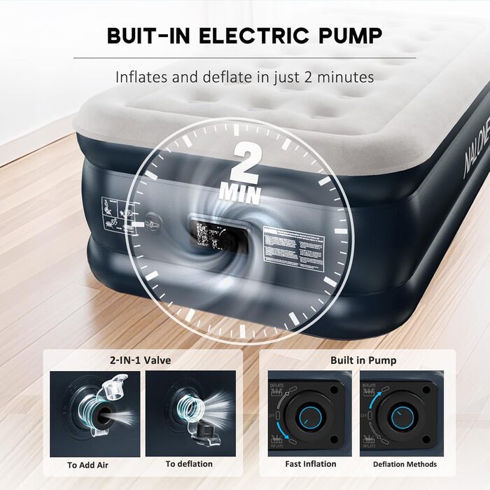 Надувний матрац NALONE для 2 осіб з самонадуваємою системою та вбудованим насосом, для кемпінгу та дому (Twin XL)