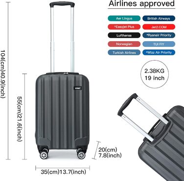 Валіза ABS з жорстким корпусом, 4 колеса та замок, сірий колір, комплект