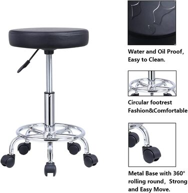 Стілець на коліщатках kkton регульований по висоті обертовий барний стілець робочий стілець зі штучної шкіри офісний стілець чорний