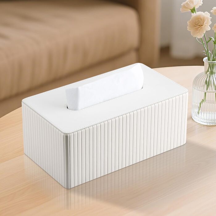 Коробка для серветок KINGFOM з PU шкіри, біла, прямокутна - для вітальні, ванної кімнати та офісу