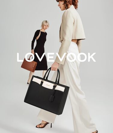 LOVEVOOK Сумка для ноутбука 15.6 дюймів, жіноча, велика, з натуральної шкіри, сумка-шоппер, сумка-тоут, для роботи, навчання, універсальна, чорно-бежева