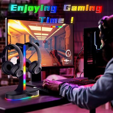 Підставка для двох ігрових навушників з RGB-підсвіткою, USB-зарядкою, аудіороз'ємом 3,5 мм, для геймерів, настільна, для ПК