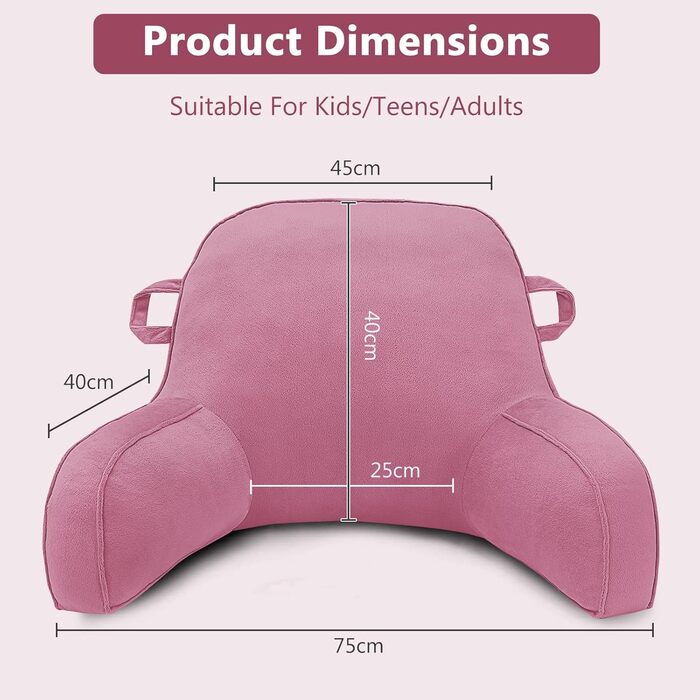 Лежак-подушка для читання, м'який лежак з підлокітниками для дорослих та дітей, рожевий