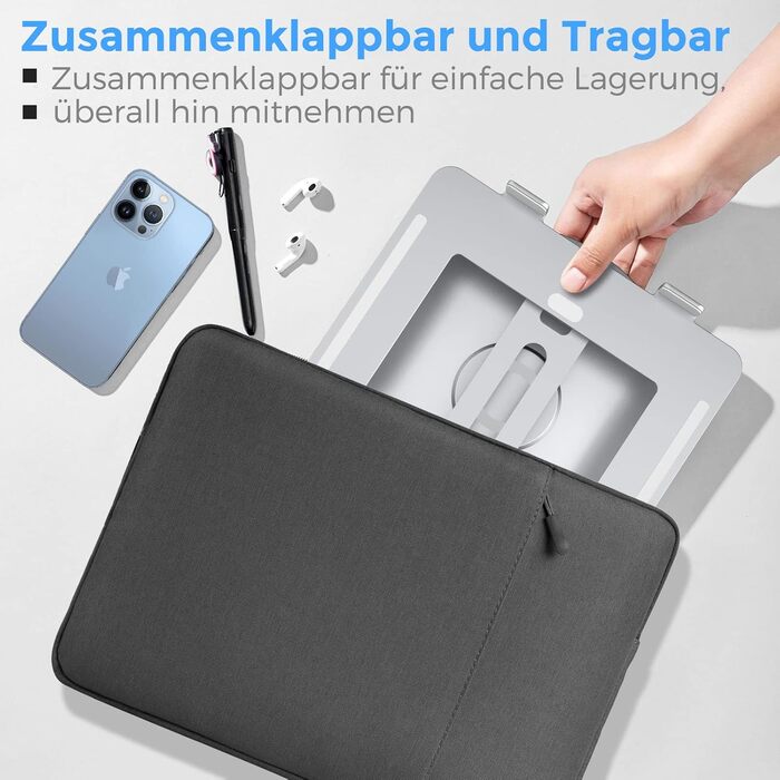 Підставка для ноутбука з регулюванням висоти та поворотним основанням, алюмінієва, для столу (срібна)