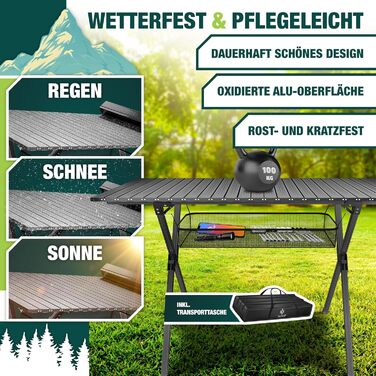 Складаний туристичний стіл KESSER® з алюмінієвим каркасом, регулюванням висоти, 90x53 см, до 100 кг, з сумкою та кишенькою