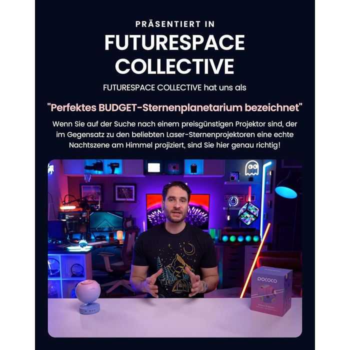 Проєктор зоряного неба POCOCO Sternenhimmel: LED-проектор галактики, планетарій для дітей та дорослих, нічник з ауророю, 2 диски, таймер, рожево-блакитний