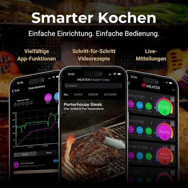 MEATER SE: Бездротовий розумний термометр для м'яса з Bluetooth | Великий радіус дії | Вимірює температуру м'яса та навколишнього середовища | Для приготування на грилі, в духовці, мангалі, на кухні, у коптилці, ротатерії | З чорним зарядним пристроєм