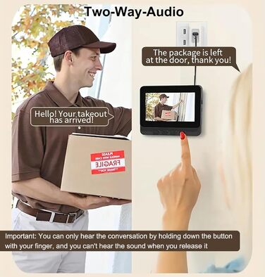 Відеодзвінок з камерою 1080P HD, бездротовий, водонепроникний IP65, дисплей 4.3