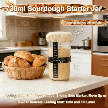Набір для закваски з 10 шт: круглі та овальні корзини для вистоювання тіста, скляні банки для закваски 730 мл, аксесуари для хрусткої скоринки, для початківців та професіоналів