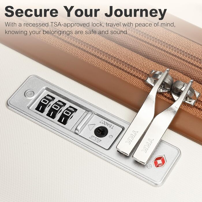 Набір валіз KONO: 3-в-1 (рюкзак, валіза на колесах, косметичка) з ABS+PC, TSA-замок, 4 колеса (кремовий/коричневий)