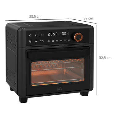 HOMCOM міні-піч з конвекцією 40-220 °C, об’ємом 13 л, з дека, решітки для грилю та піддону для крихт. Міні-піч з функцією фритюрниці та 12 програмами для різноманітного приготування їжі.
