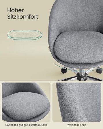 Крісло SONGMICS для офісу та дому, крісло для макіяжу, регульоване по висоті, сірий колір, тканина (OBG020G04)