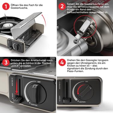 Газовий наметний газовий нагрівач Gaskocher з 1 пальником, Piezo-запалюванням та грилем BBQ 38 см, 2.2 кВт