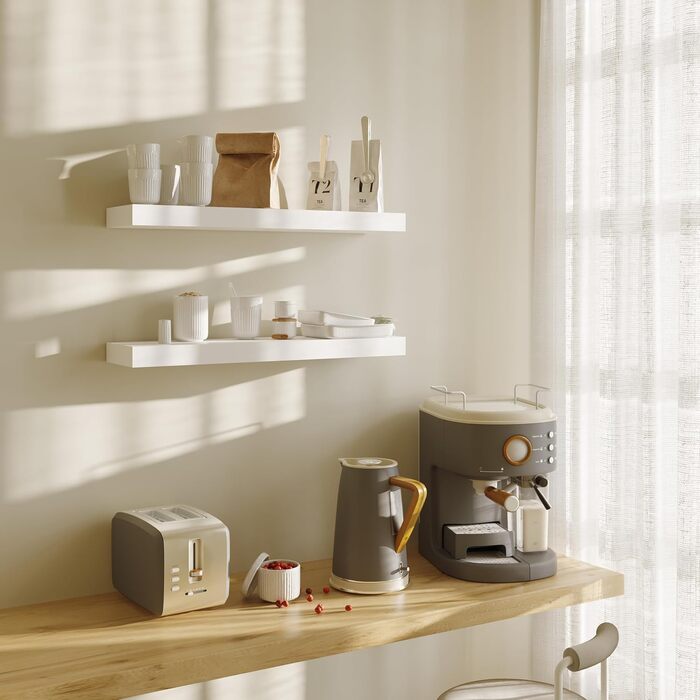 Полиці настінні BAMEOS, комплект з 2 шт, 60 см, білі - декор для ванної, кухні, вітальні, спальні