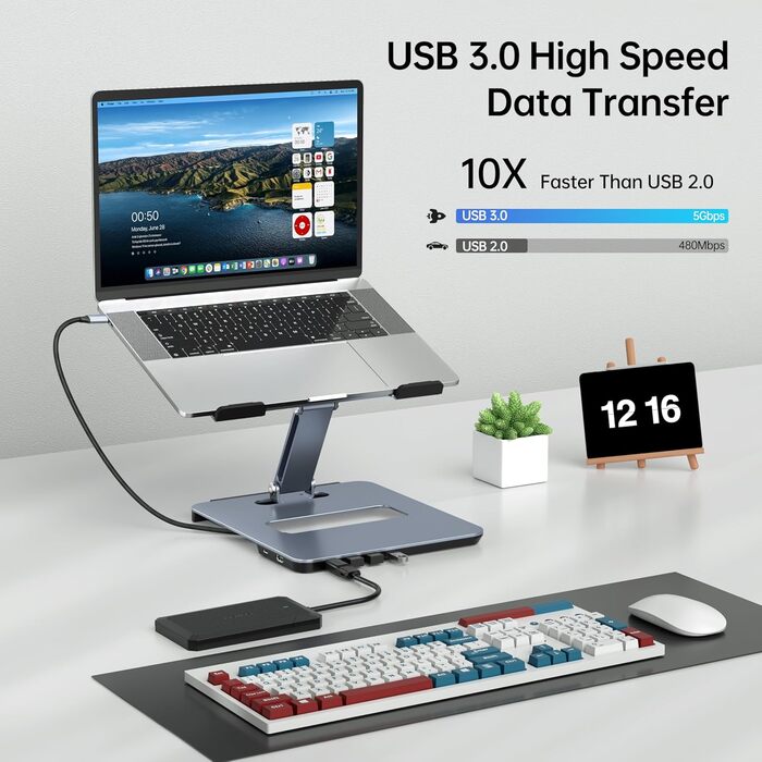 Підставка для ноутбука BENFEI з алюмінію та USB-C док-станцією 6в1, HDMI 4K@60Hz, 4*USB3.0, 100W PD, сумісна з MacBook Pro/Air, iPad Pro, XPS, Thinkpad