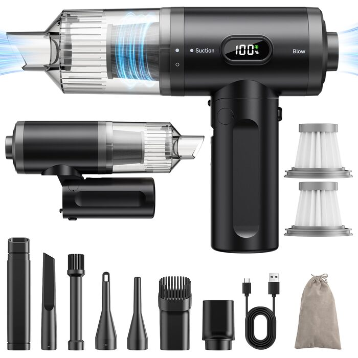 Аккумуляторний автомобільний пилосос APPS2Car 15000Па, бездротовий ручний пилосос з цифровим дисплеєм, складаний дизайн та 2 HEPA-фільтрами для авто, дому та кухні