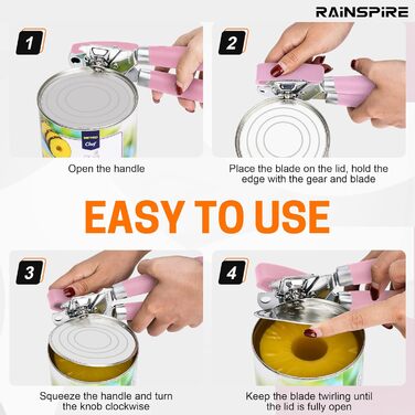 Відкривач консерв Rainspire: ручний, міцний, з плавним зрізом, з відкривачем пляшок, рожевий