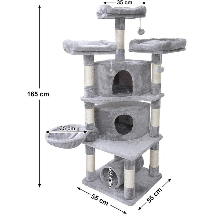 См, Стайня Cat Tree з 3 платформами, EMPJ030G (світло-сірий), 164