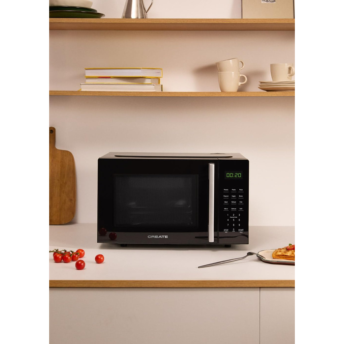 Мікрохвильова піч з грилем Microwave Studio 20 л чорна ретро-стиль, 900 Вт, LCD-дисплей, 3 програми, 9 автоматичних меню