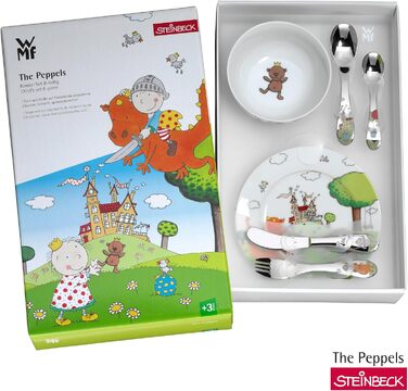 Набір дитячого посуду WMF Peppels 6-piece, нержавіюча сталь, від 3 років, Cromargan, придатний для миття в посудомийній машині
