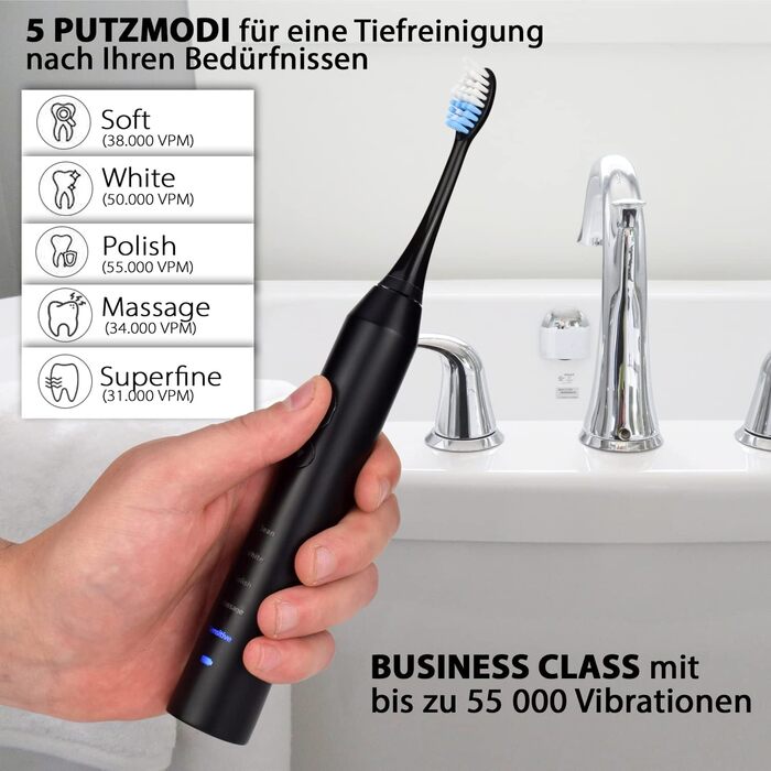 Електрична зубна щітка Tristan Auron – 55 000 вібрацій, 5 режимів, 60 днів роботи від акумулятора, 2 насадки, компактна та тиха (червона)