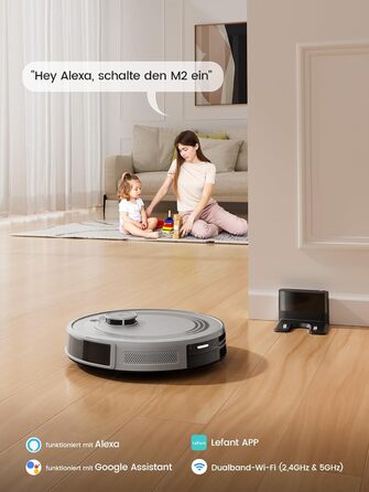 Робот-пилосос LEFANT M2 з функцією миття, 6000Pa, LiDAR-навігація, зони заборони, керування через APP/Alexa, для шерсті тварин, килимів та твердих підлог
