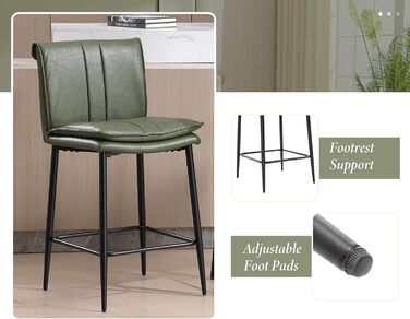 Набір з 2 барних стільців Chairus, зелені, з PU шкірою, для кухні та вітальні