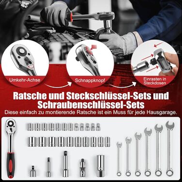 Набір інструментів Sundpey 379 предметів у кейсі з висувним ящиком, універсальний набір для дому та ремонту, червоний (132 предмети)