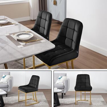 Стілець для їдальні WOLTU, кухонний стілець з велюру, набір 8 шт., чорний, з металевим каркасом