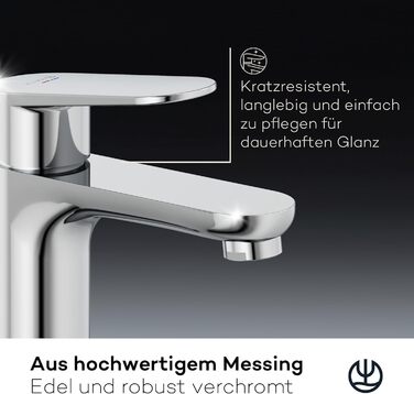 Змішувач для умивальника KLUDI-X1 низького тиску, висота виливу 95 мм, водозберігаючий, розмір M, з керамічним картриджем, хром, з 3 штуцерами (для бойлера), для ванної кімнати