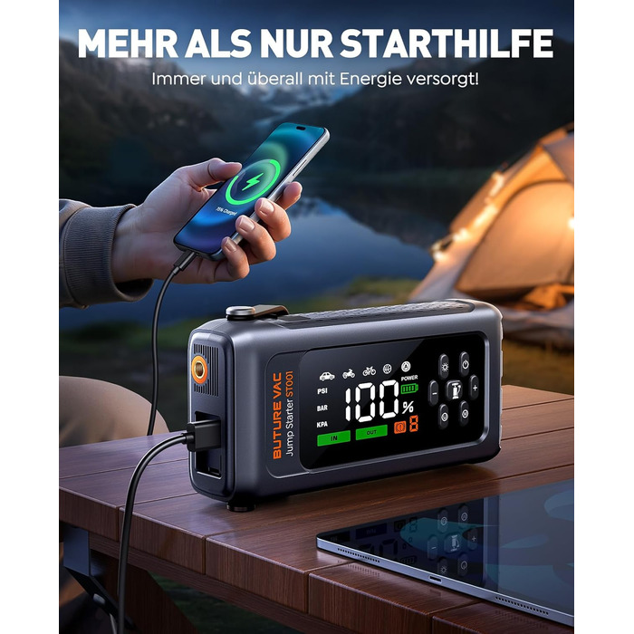 Портативний пусковий пристрій 5000A з компресором 150PSI, 12V, для автомобілів, з ліхтариком, рукавичками