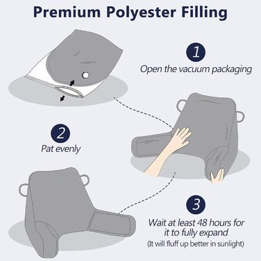 Лежак-крісло для читання, подушка для відпочинку в ліжку для дорослих та дітей, м'яка спинка з підлокітниками, кишенями та ручкою, сірий колір