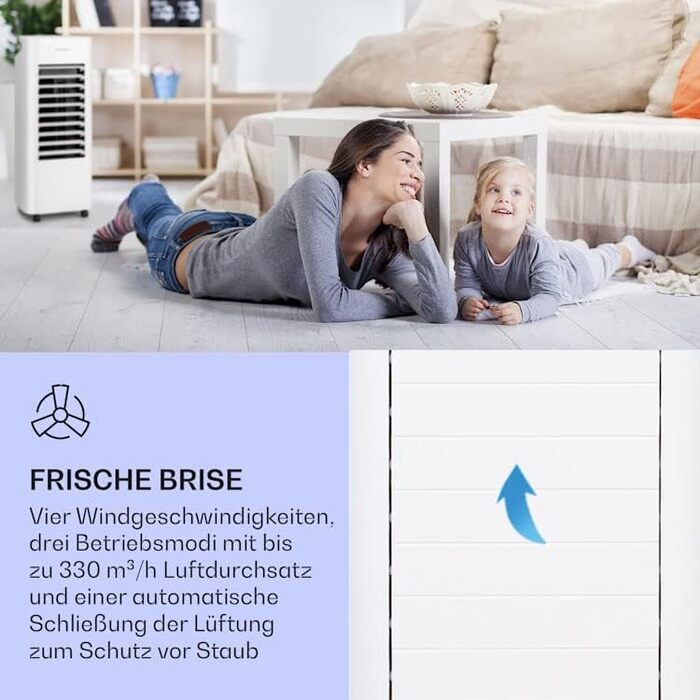 Охолоджувач Klarstein IceWind Max: 4-в-1, водяний, вентилятор, зволожувач, нічний режим, 60W, 330 м³/год, білий