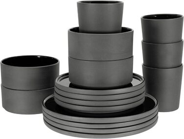 Набір посуду з 16 предметів Комбінований набір порцелянового керамограніту чорний 16 комплектів комбінований набір, 21539, серія Futuro Black