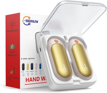 Електричні грілки для рук J-BRAUV 2 шт. 4000mAh з зарядним пристроєм 10000mAh, 3 режими нагріву, USB, до 24 годин, портативні (Золотий)