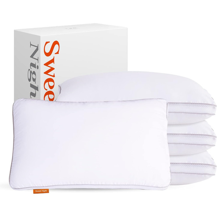 Набір фіксованих подушок Sweetnight з 2,Розкішна готельна подушка Comfort Pillow Набір з 2,Allegiker Pillow М'яка дихаюча подушка для сну біля ліжка 48 x 74 см, SN-UP002-S-2-XJ, біла (4 шт. (), 4 шт. и)