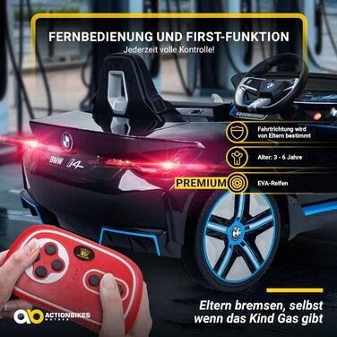 Дитячий електромобіль BMW i4, ліцензія, з пультом 2,4 ГГц, електроавто для дітей від 3 років, іграшкове авто, білий/чорний, Actionbikes Motors