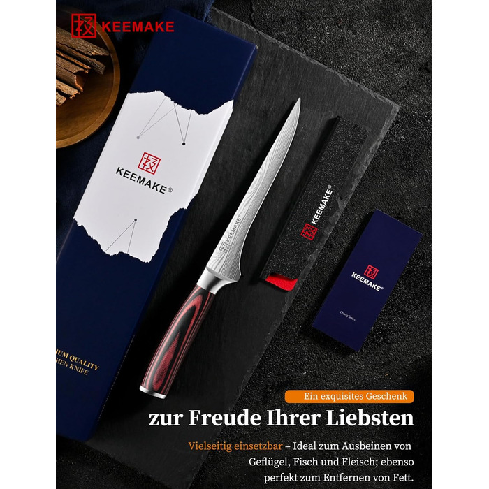 KEEMAKE Набір кухонних ножів: професійний ніж шеф-кухаря з захистом леза, універсальний ніж для м'яса, овочів та риби (15 см)